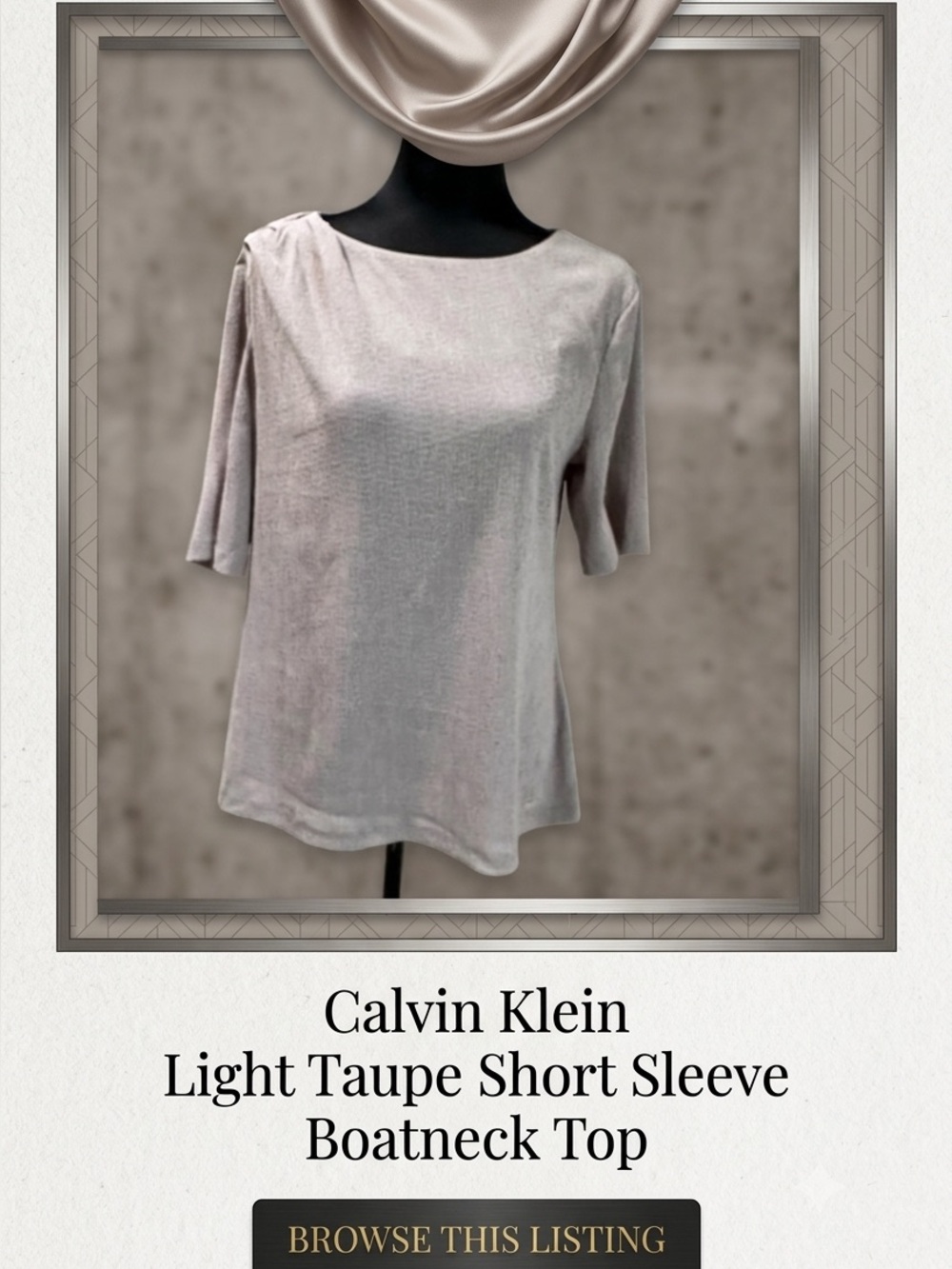 Calvin Klein Light Taupe Short Sleeve Boatneck Top